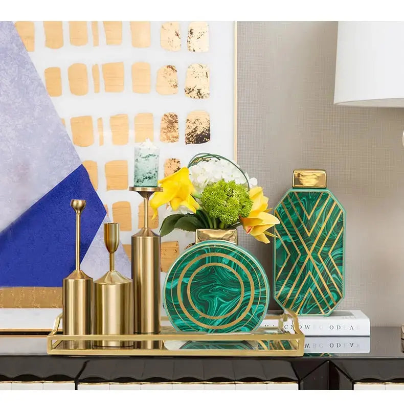 Green Marble Pattern Vase Gold Inlay freeshipping - Decorfaure