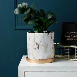 Hand Made Planter With Gold Tray freeshipping - Decorfaure