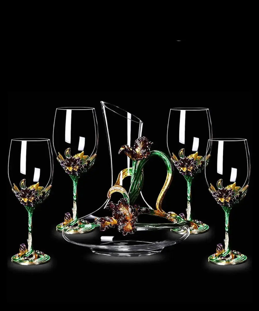 Hand blown and painted goblet and decanter - Exclusive to Decorfaure freeshipping - Decorfaure