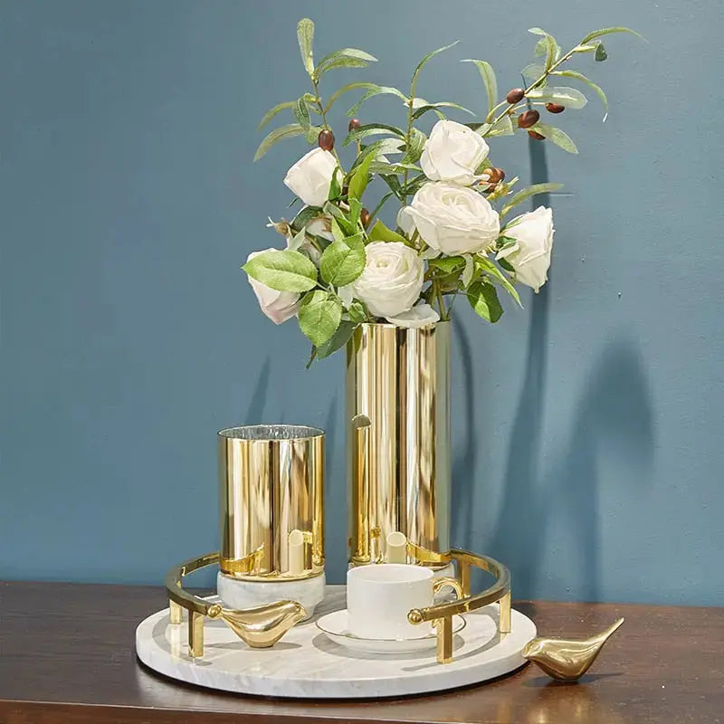 Luster Gold Glass Vase With Marble freeshipping - Decorfaure