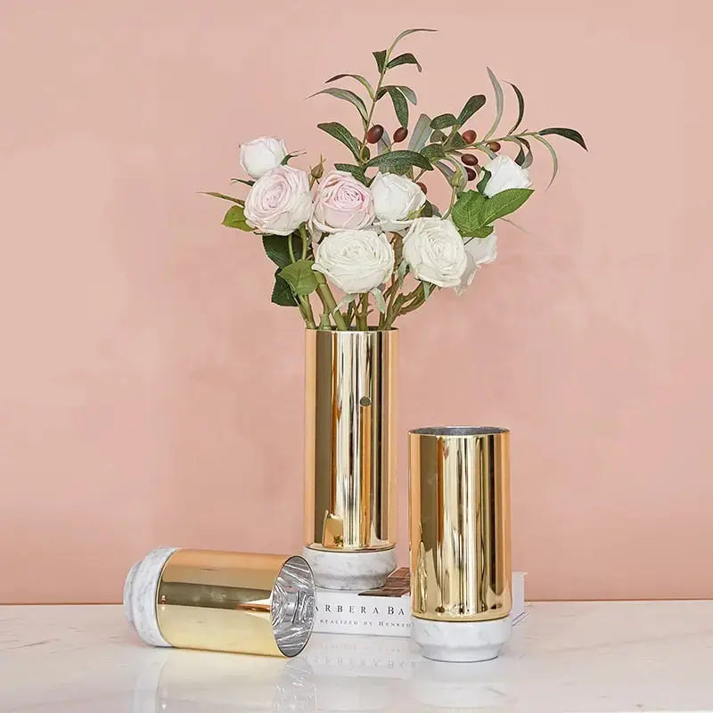Luster Gold Glass Vase With Marble freeshipping - Decorfaure