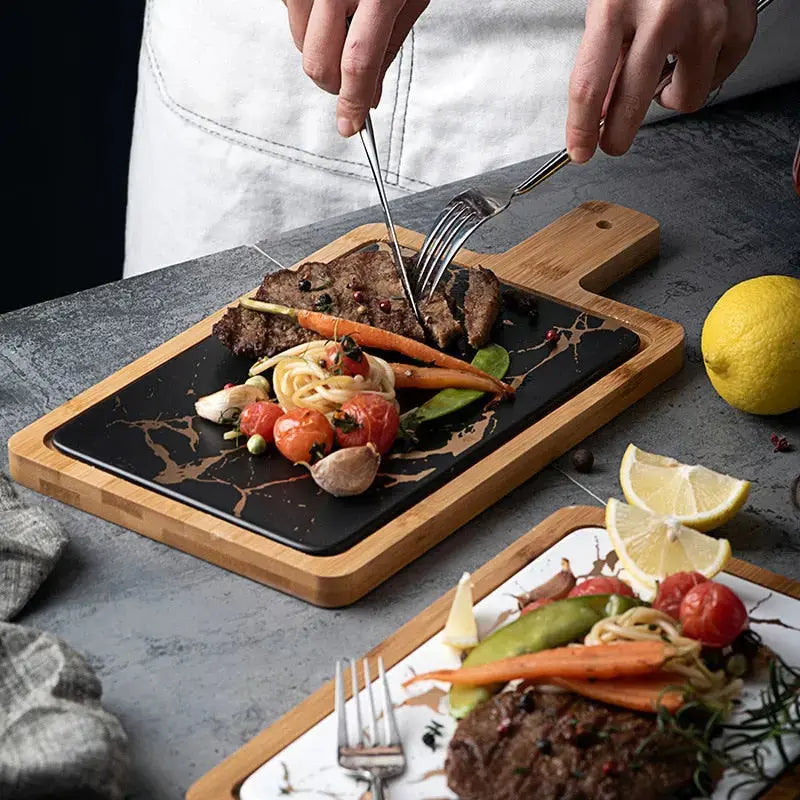 Marble Texture Platter With Gold Inlay freeshipping - Decorfaure