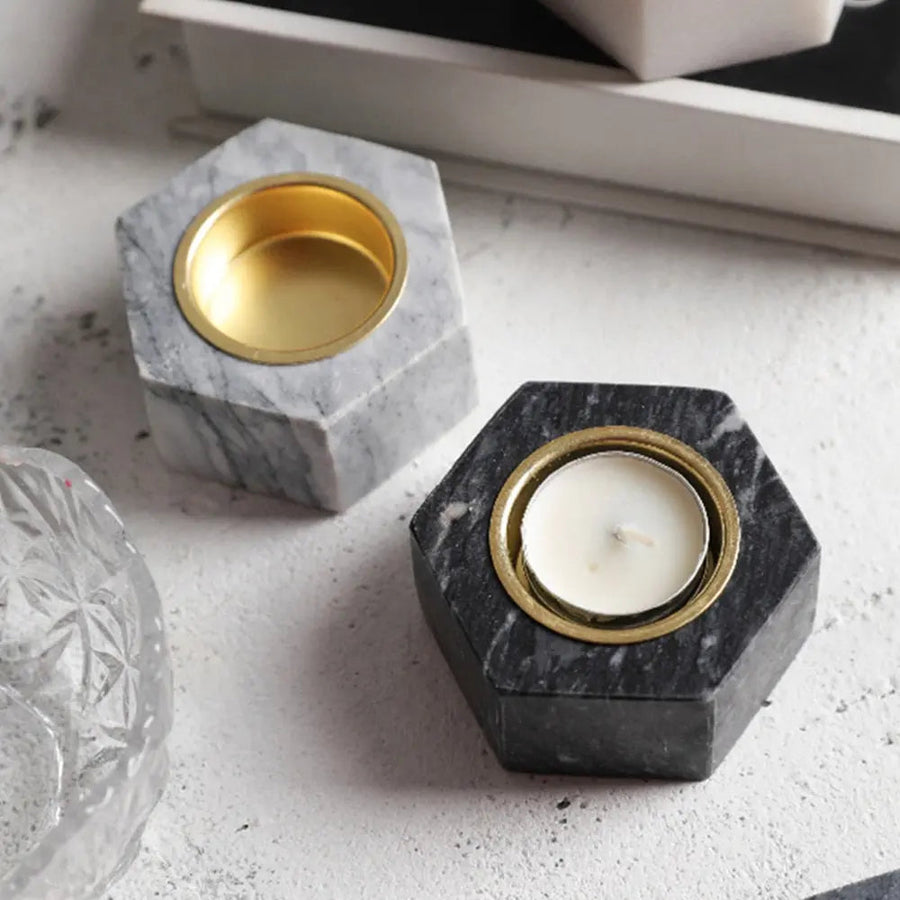 Natural Marble Hexagon Candle Holders freeshipping - Decorfaure