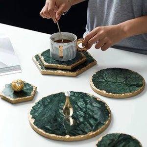 Real Emerald Marble Coaster with Gold Inlay- Heat Resistant freeshipping - Decorfaure