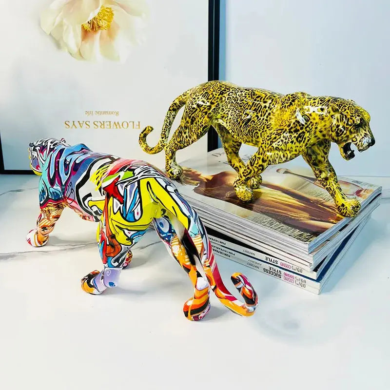 Colorful Art Leopard Statue Decorfaure