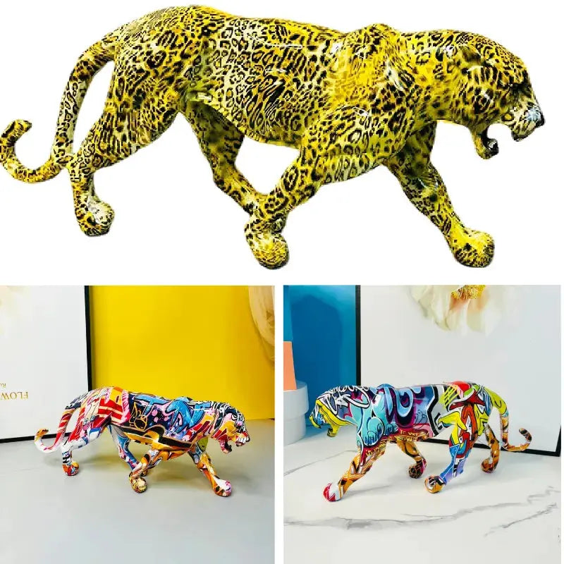 Colorful Art Leopard Statue Decorfaure