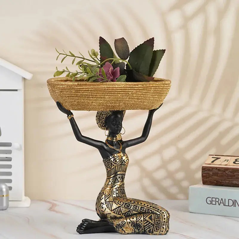 African Tray Girl  Sculpture Decorfaure