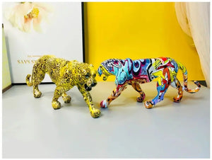 Colorful Art Leopard Statue Decorfaure