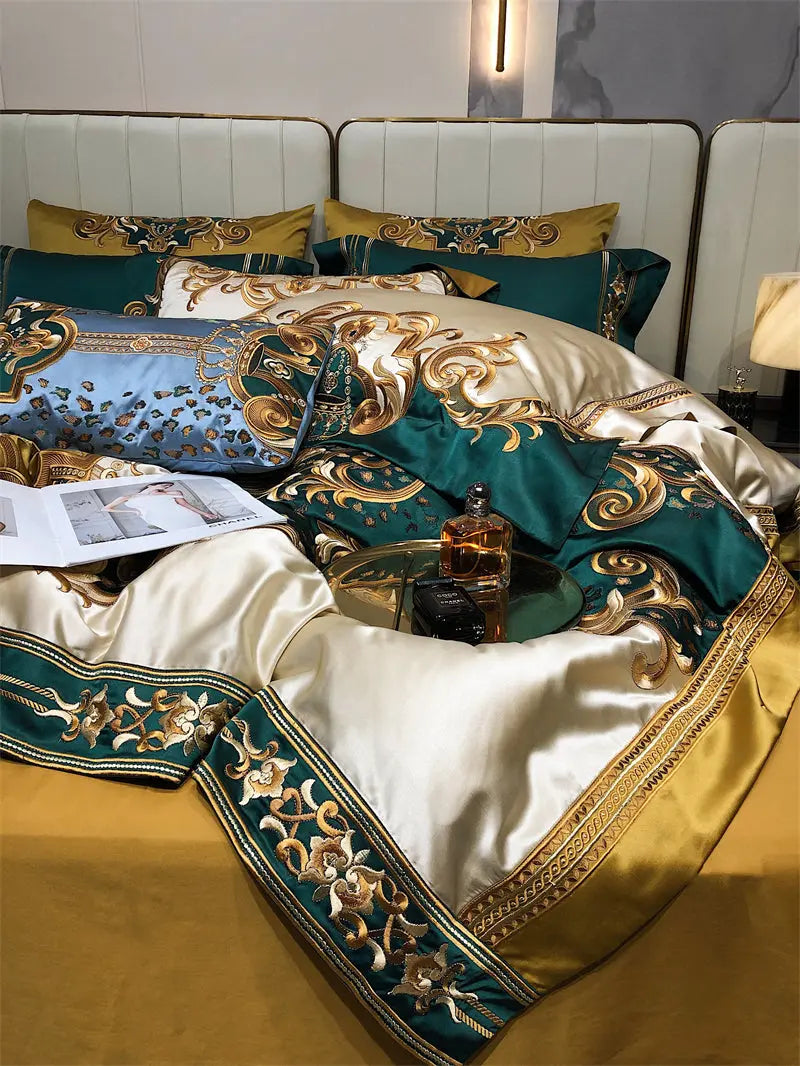 Vintage Silk Embroidered Bedding Set Decorfaure